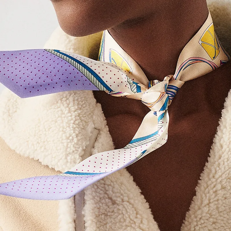 HERMES Silk Scarves Women's Yellow/Cream/Light Purple-1