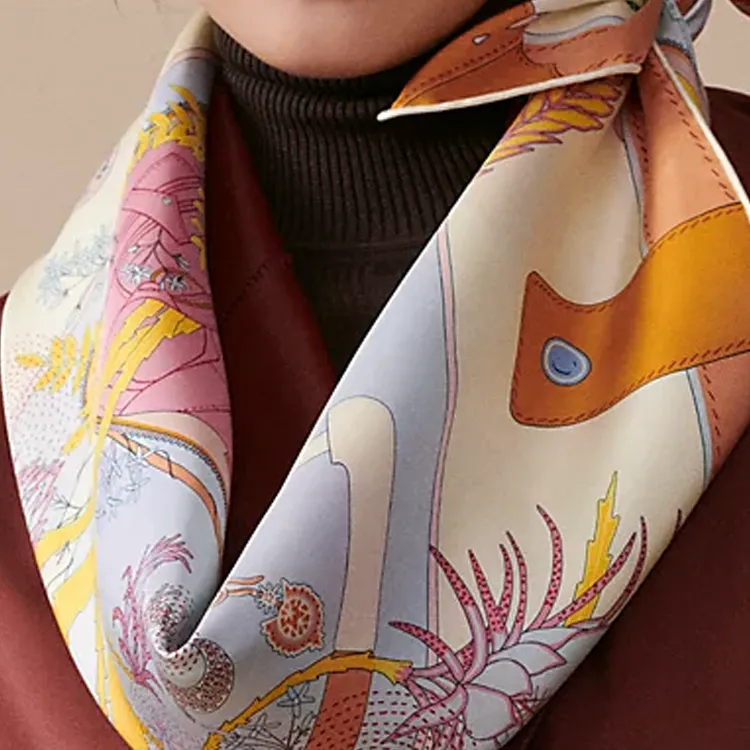 HERMES Mulberry Silk Silk Scarves Women's Sulfur Yellow-1