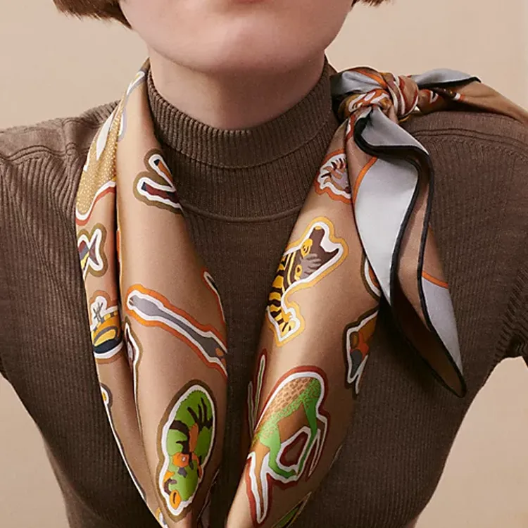 HERMES Mulberry Silk Scarves Women's Multicolor-3