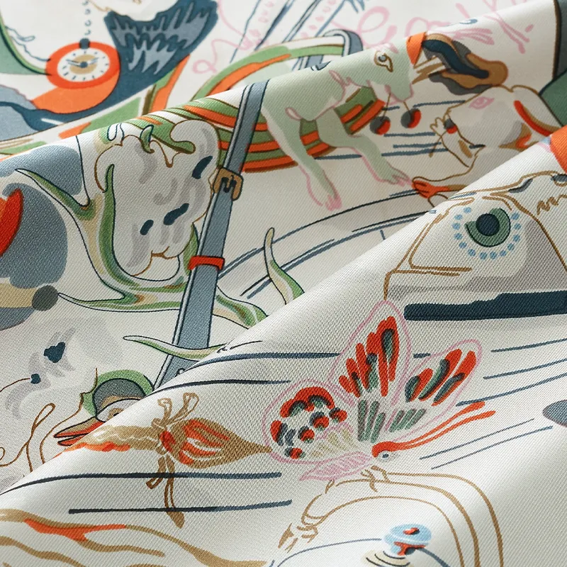 HERMES Silk Scarves Women's Silver/Orange/Green-1
