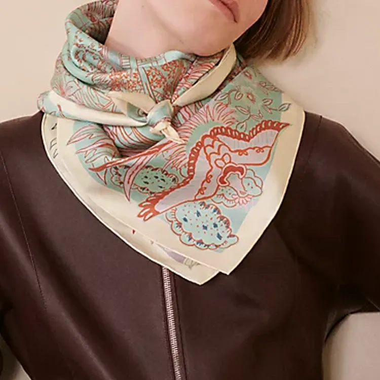 HERMES Mulberry Silk Silk Scarves Women's Vanilla-3