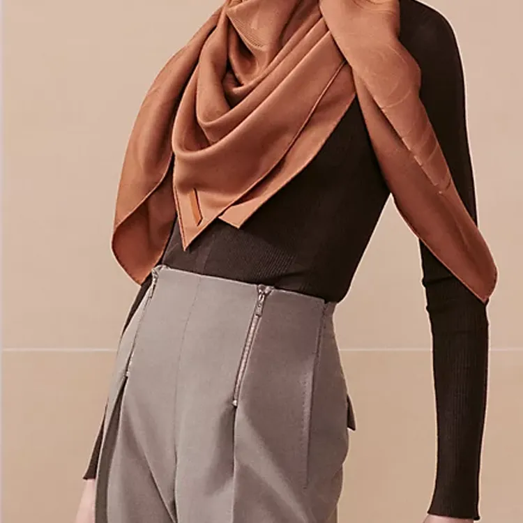 HERMES Cashmere Mulberry Silk Knit Scarves Women's Golden Horsehair Color-1