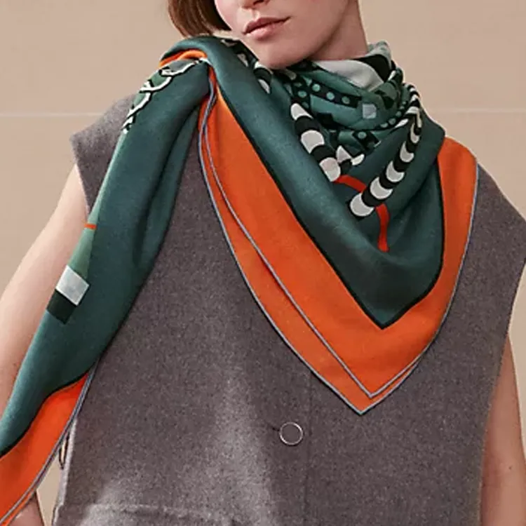 HERMES Cashmere Mulberry Silk Shawls Women's Multicolor-1