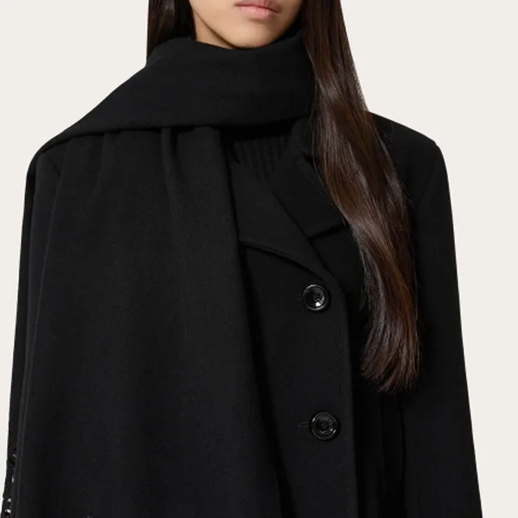 Valentino Wool Cashmere Lace Knit Scarves Women's Black-2