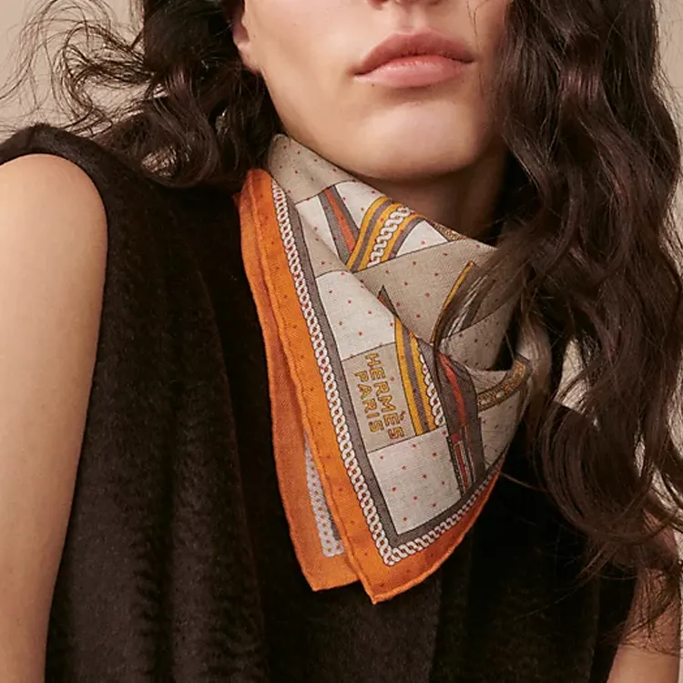HERMES Cashmere, Mulberry Silk Knit Scarves Women's Orange-1