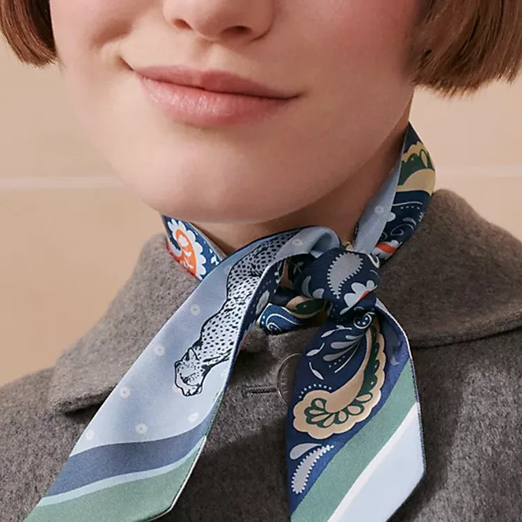 HERMES Mulberry Silk Silk Scarves Women's Light Navy-1