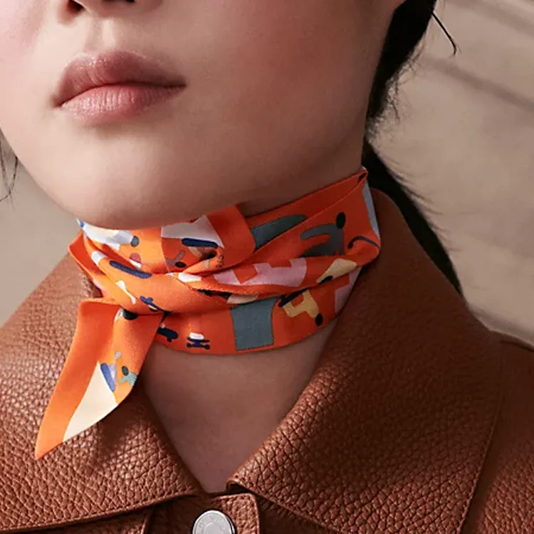 HERMES Mulberry Silk Scarves Women's Orange-1