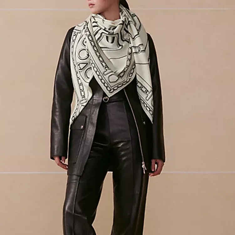 HERMES Mulberry Silk, Cashmere Shawls Women's White/Black-1