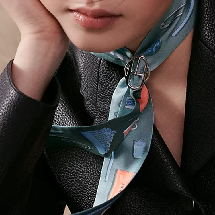 HERMES Mulberry Silk Silk Scarves Women's Gray Green-1