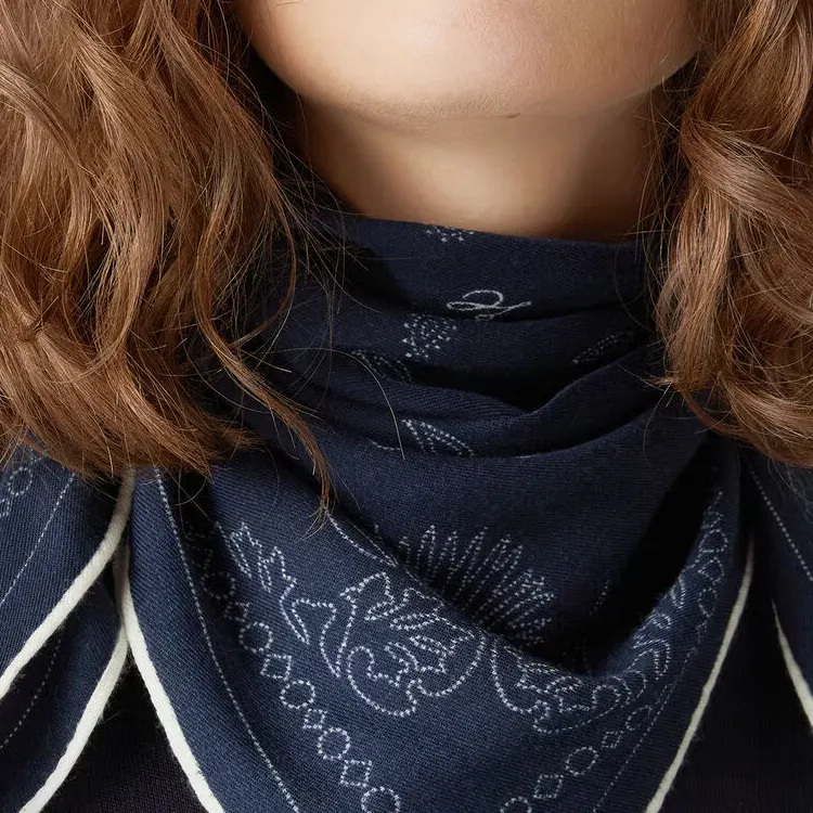 Loro Piana Wool Knit Scarves Women's Eclipse Blue/White-1
