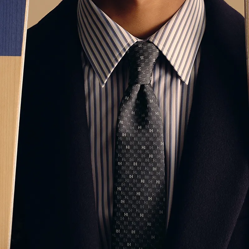 HERMES Silk Ties Men's Anthracite/Gray-1