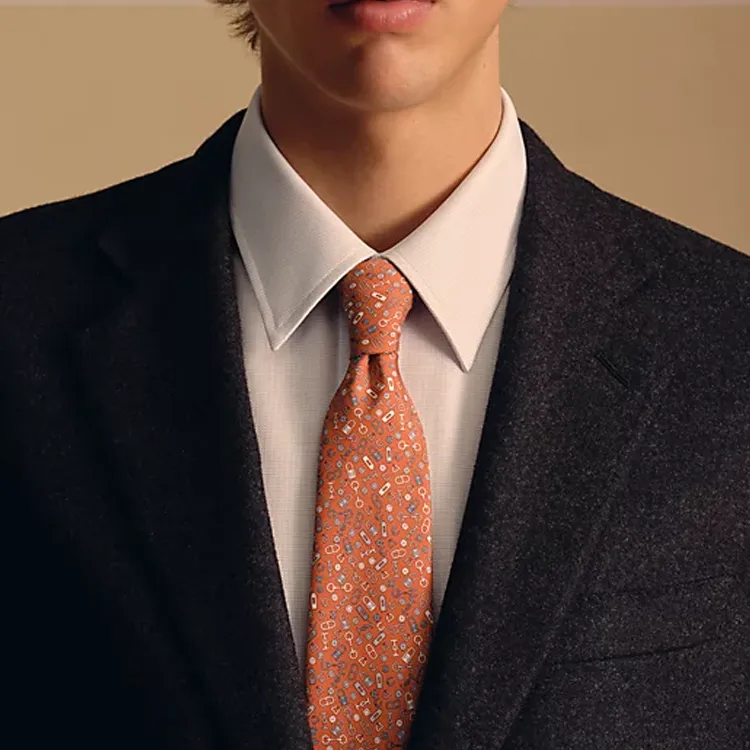 HERMES Silk Ties Men's Orange/Gray-1