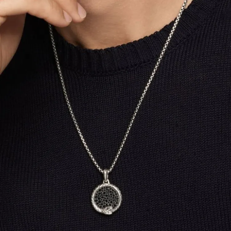 David Yurman Sterling Silver Cairo Ouroboros Diamond Amulet 25mm-3