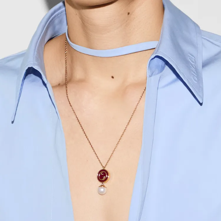 GUCCI Enamel, Metal, Glass, Pearl Necklaces Unisex Gold-2