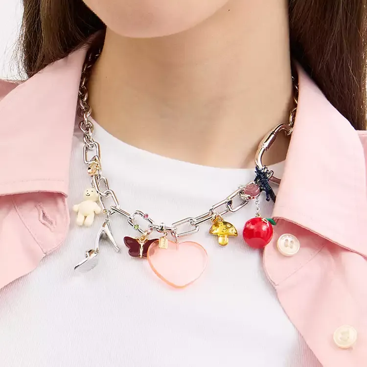 COACH Brass Plated, Resin, Enamel, Glass, Cubic Zircon Necklaces Women's Multicolor-2