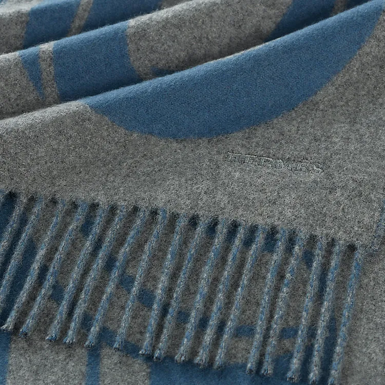 HERMES Cashmere Knit Scarves Men's Camel/orange-1