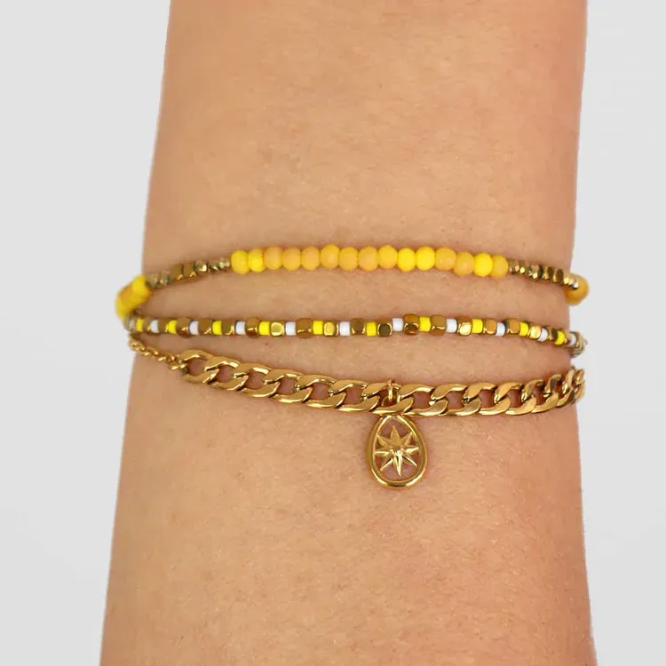 ANARTXY Surgical Steel Glass Red Iron Oxide Bracelets Women's Yellow/Red-1