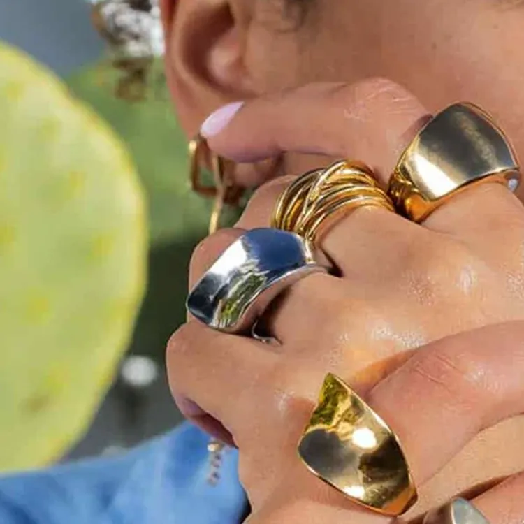 ANARTXY Surgical Steel Rings Women's Silver/Gold-7
