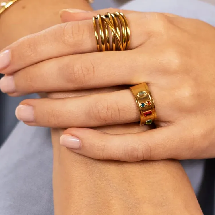 ANARTXY Surgical Steel Rings Women's Silver/Gold-9