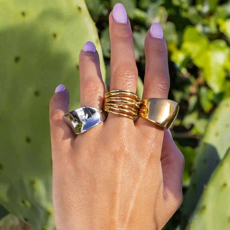 ANARTXY Surgical Steel Rings Women's Silver/Gold-6