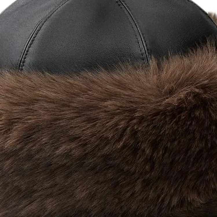 ZARA Faux Leather Fabric Faux Fur Polyester Polyurethane Hats & Caps Women's Dark Brown-2