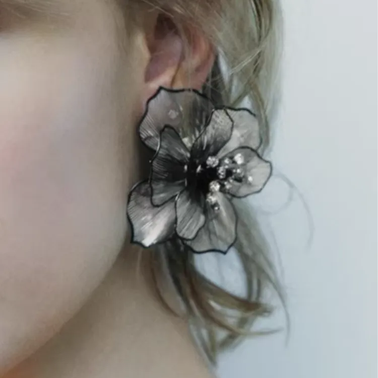 ZARA Metal Brass Glass Steel Resin Titanium Earrings Women's Silver-3