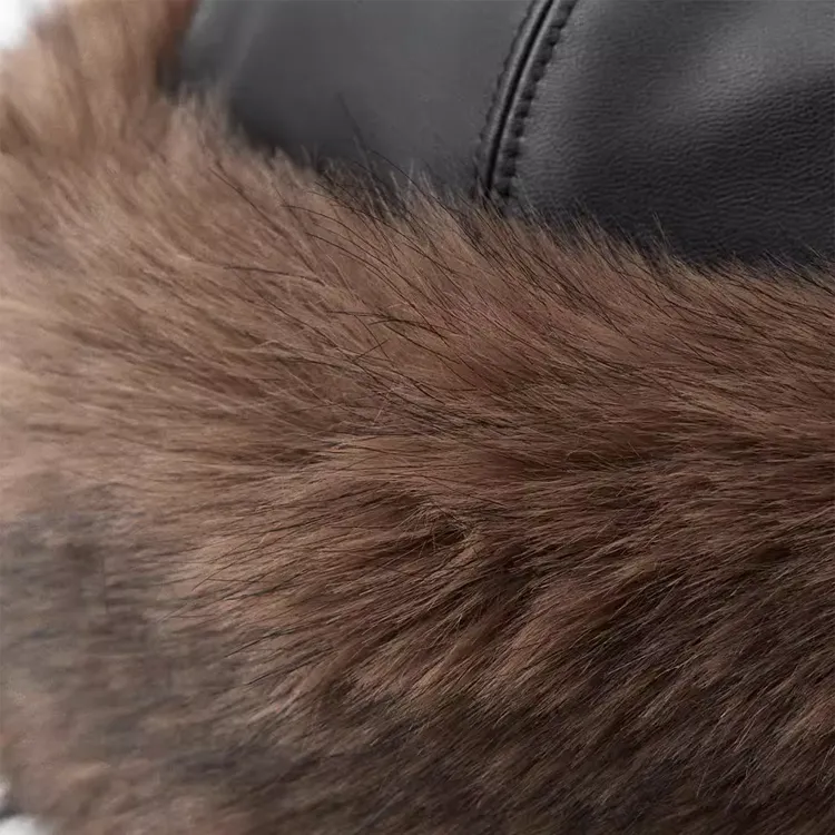 ZARA Faux Leather Fabric Faux Fur Polyester Polyurethane Hats & Caps Women's Dark Brown-1