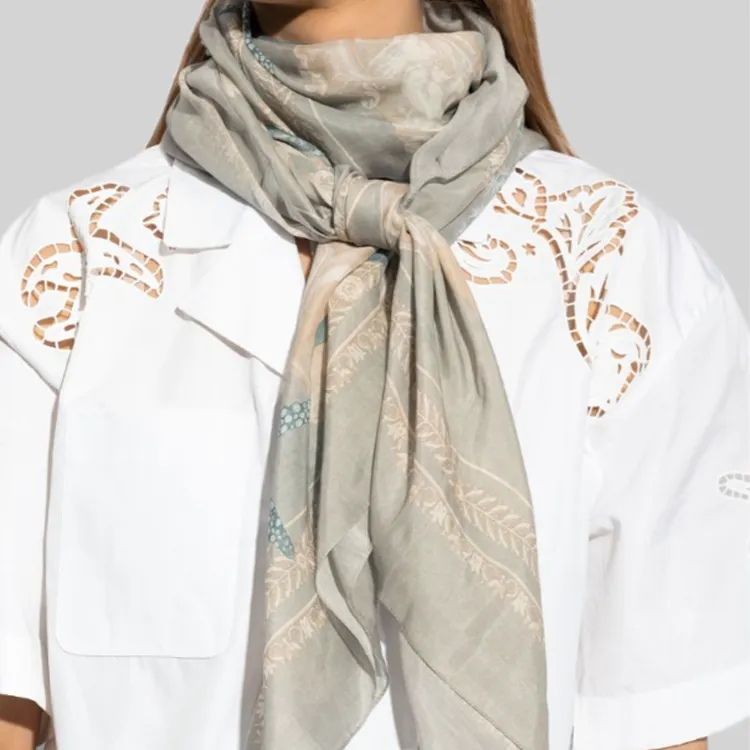 VERSACE Cotton Silk Scarves Women's Gray-2