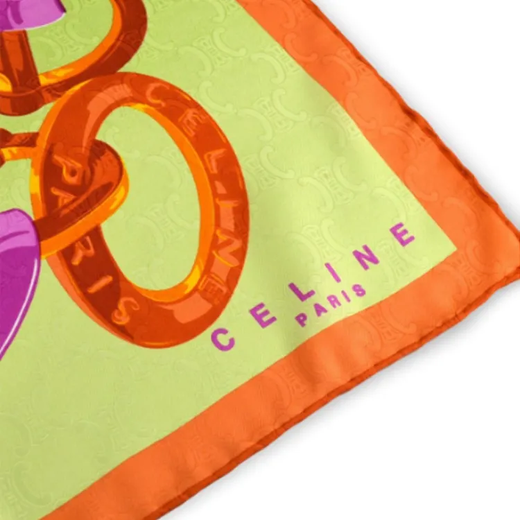 CELINE Silk Silk Scarves Women's Bright Green/Orange/Purple-2