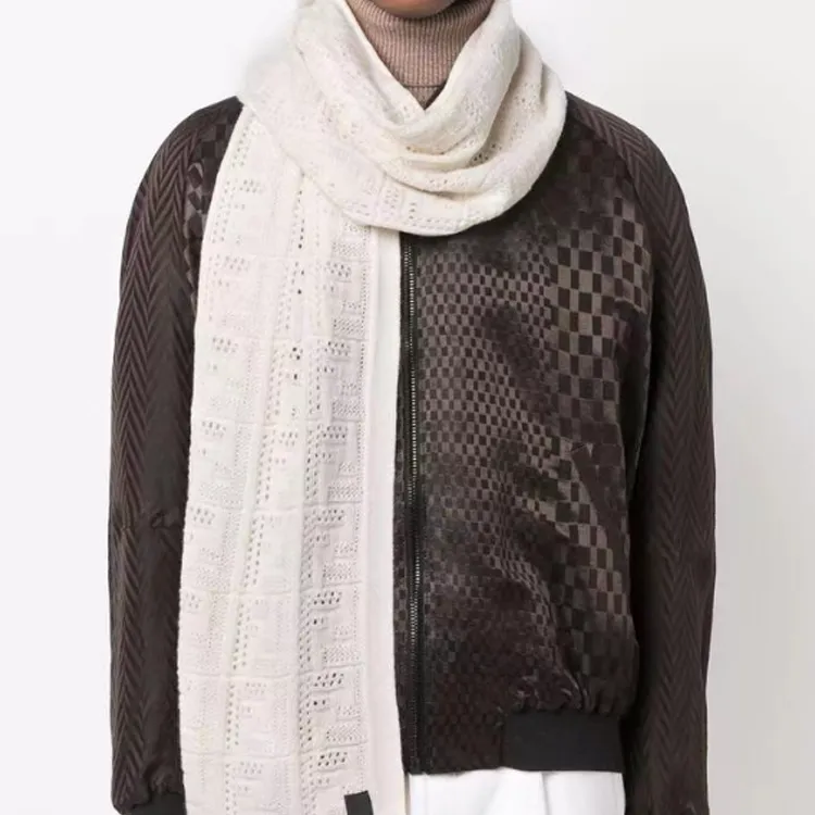 FENDI Cashmere Knit Scarves Men's Beige-2