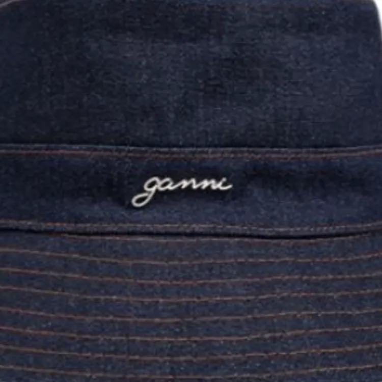 GANNI Logo Plaque Denim Bucket Hat-2