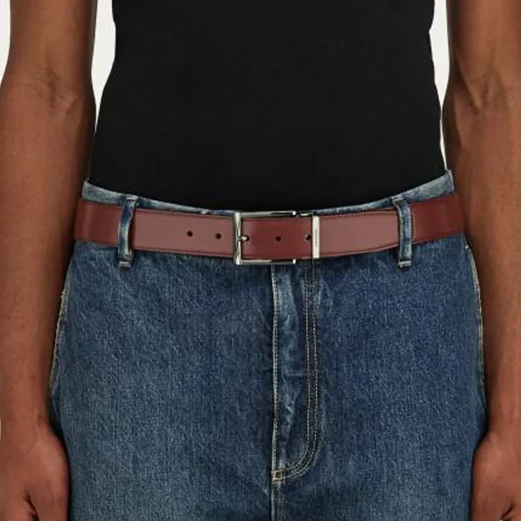 FERRAGAMO Calfskin Leather Belts Men's Burgundy Red Width 3.5CM-1