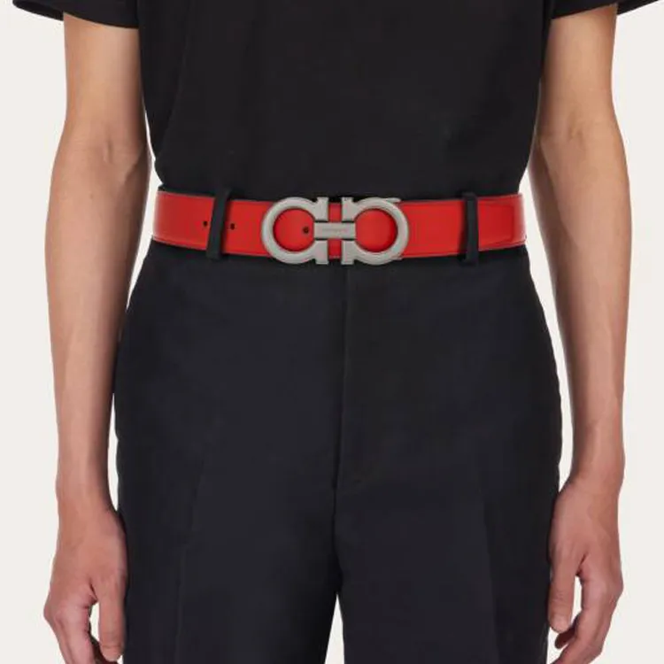 FERRAGAMO Calfskin Leather Belts Men's Red --1