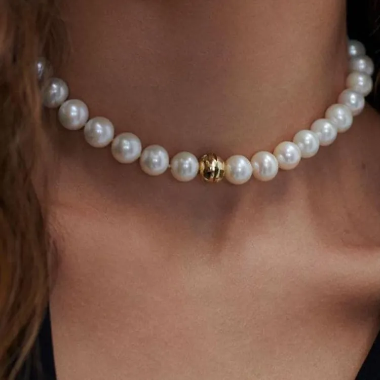 Anine Bing 14kt Yellow Gold Classic Pearl Choker Necklace-2