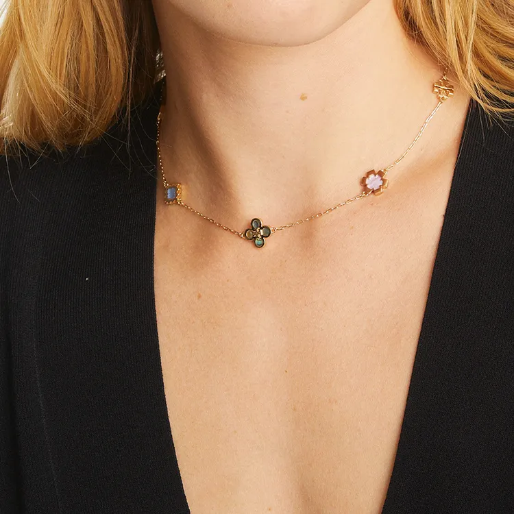 TORY BURCH Kira Clover Pav� Necklace-2