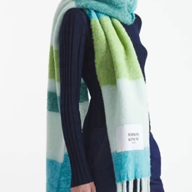 Maison Kitsune Striped Fringed Scarf-2