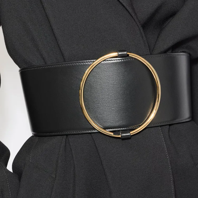 Alaia Calfskin Leather Belts Unisex Black Width 10CM-2