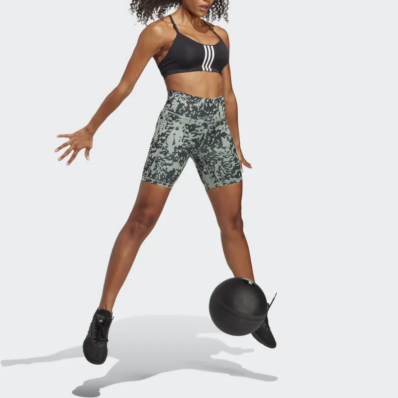 Adidas OPTIME STASH POCKET TRAINING FLORAL PRINT SHORT LEGGINGS Sports Shorts Women's Silver Green-1