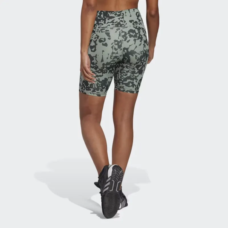 Adidas OPTIME STASH POCKET TRAINING FLORAL PRINT SHORT LEGGINGS Sports Shorts Women's Silver Green-3