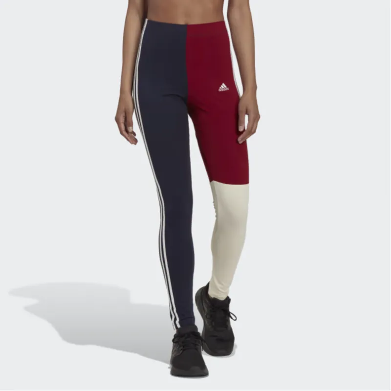 Adidas Essential 3-STRIPES COLORBLOCK COTTON LEGGINGS Athletic Trousers Women's Black Red-1