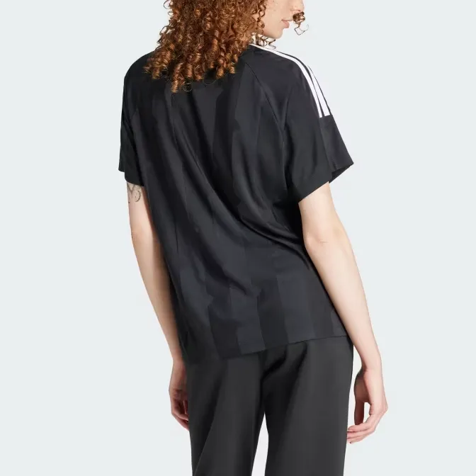 Adidas Women's Tiro Cut 3 Stripes Jacquard Boyfriend T Shirt Black-2
