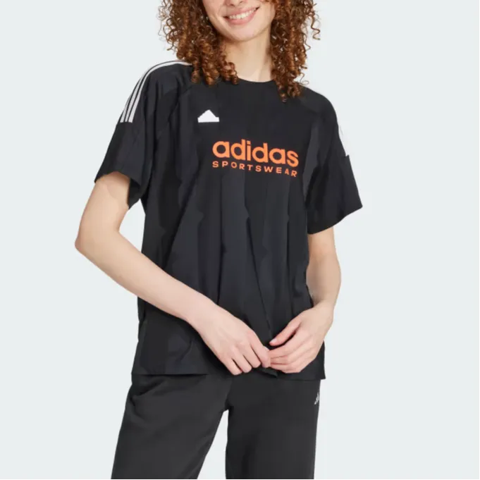 Adidas Women's Tiro Cut 3 Stripes Jacquard Boyfriend T Shirt Black-1