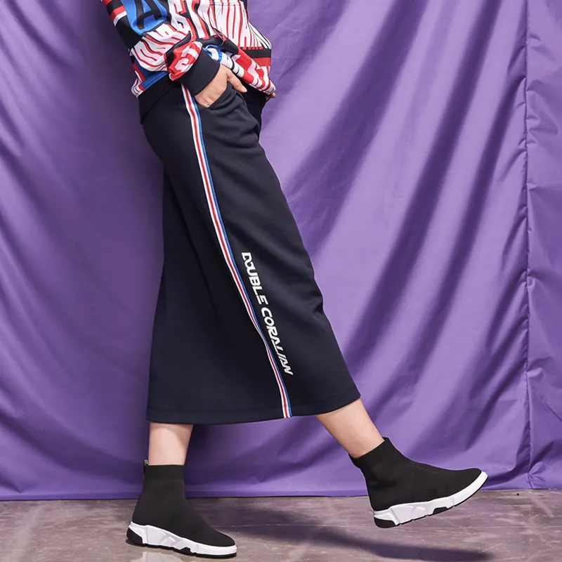 CORALIAN Casual Long Skirts Women's Navy Blue-2