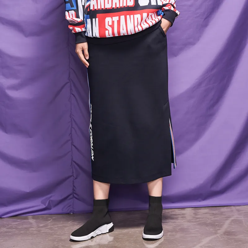 CORALIAN Casual Long Skirts Women's Navy Blue-1