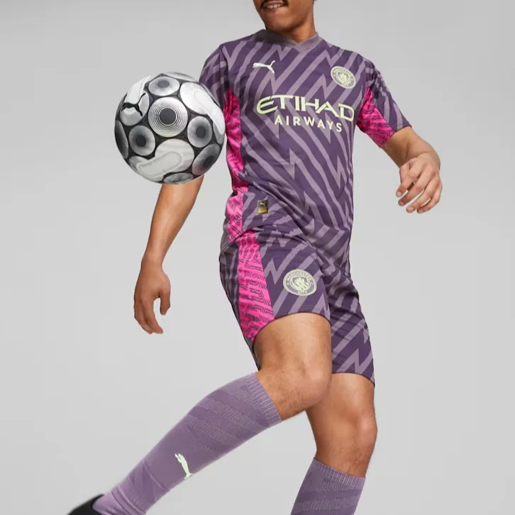PUMA Essentials Manchester City Men's Goalkeeper Short Sleeve Jersey Soccer Jerseys Men's Purple Charcoal-3
