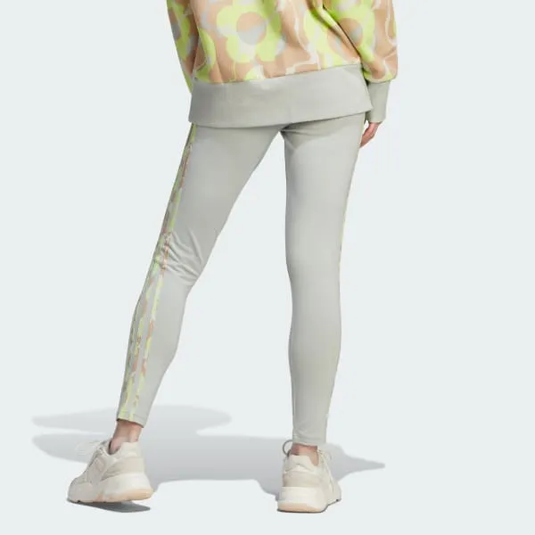 Adidas FLORAL GRAPHIC 3-STRIPES LEGGINGS Knitted Sports Pants Women's Magical Silver-2