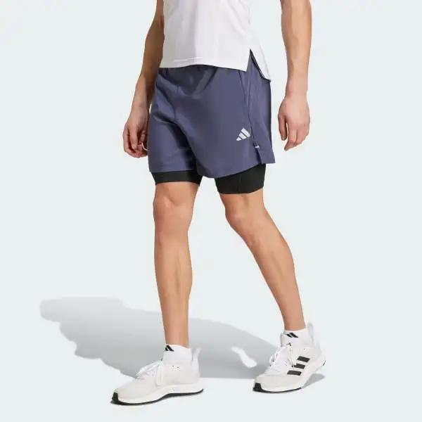 Adidas Gym Training 2-in-1 Sports Shorts Men's Dark Shadow Marine Blue-1