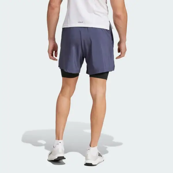 Adidas Gym Training 2-in-1 Sports Shorts Men's Dark Shadow Marine Blue-2