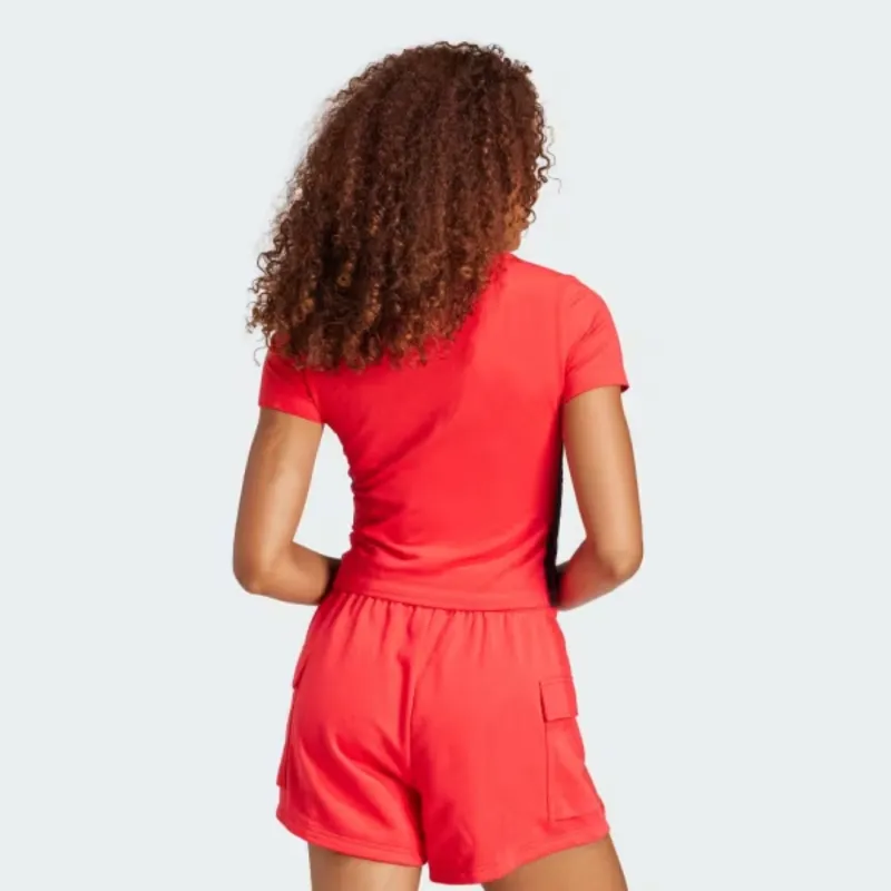 Adidas Women's Essentials 3 Stripes Slim Baby T Shirt Pure Ruby/Black-2