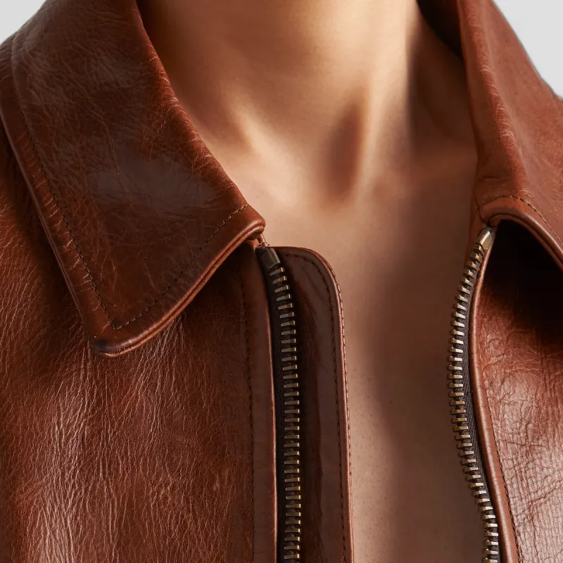 PRADA SS24 Leather Jacket Women's Rosewood Wood Color-4